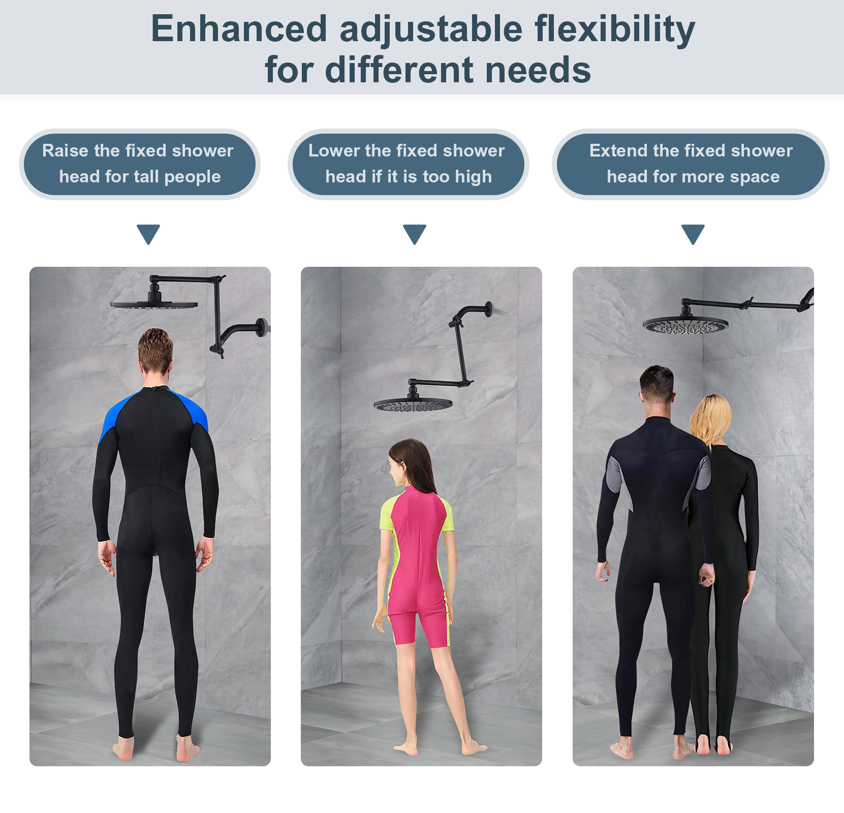 14 Inch Double Joint Shower Arm Extender for Rain and Handheld Shower Head, Height & Angle Adjustable