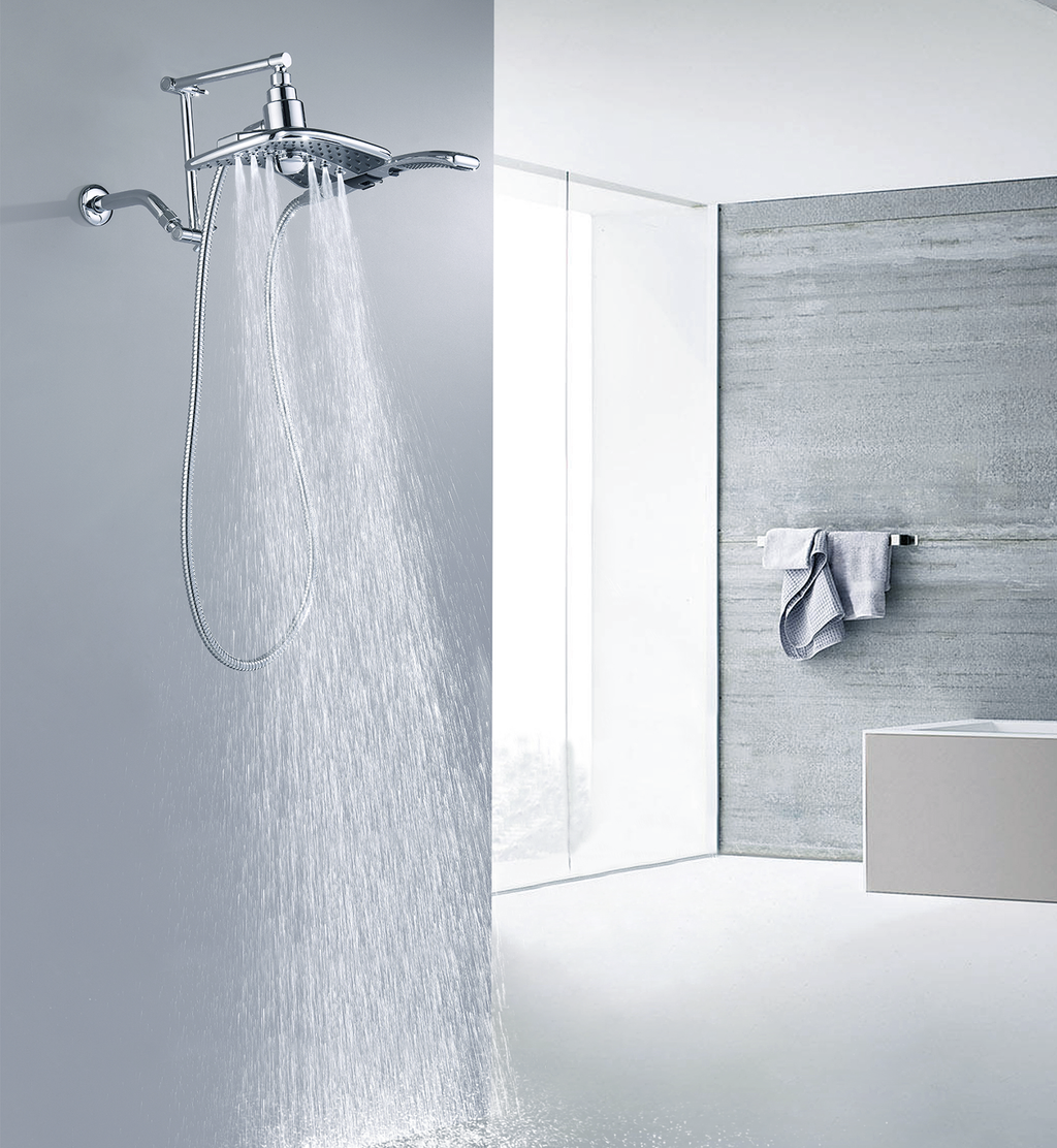 14 Inch Double Joint Shower Arm Extender for Rain and Handheld Shower Head, Height & Angle Adjustable