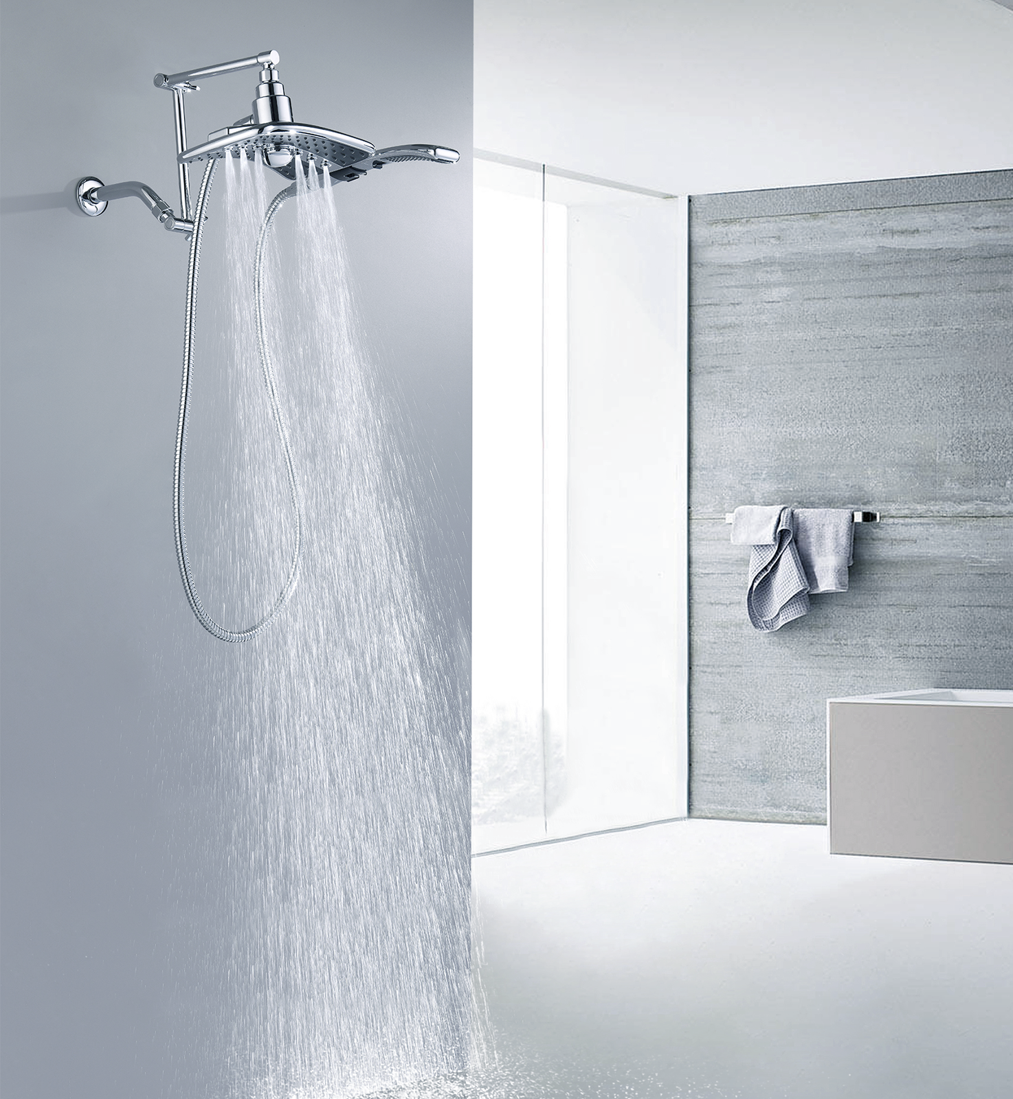 14 Inch Double Joint Shower Arm Extender for Rain and Handheld Shower Head, Height & Angle Adjustable