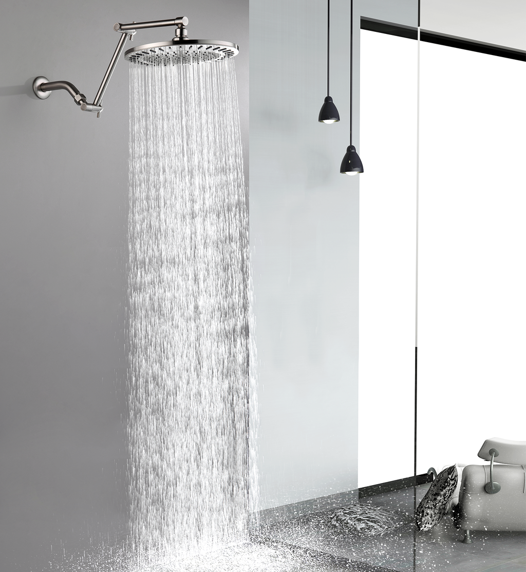 14 Inch Double Joint Shower Arm Extender for Rain and Handheld Shower Head, Height & Angle Adjustable