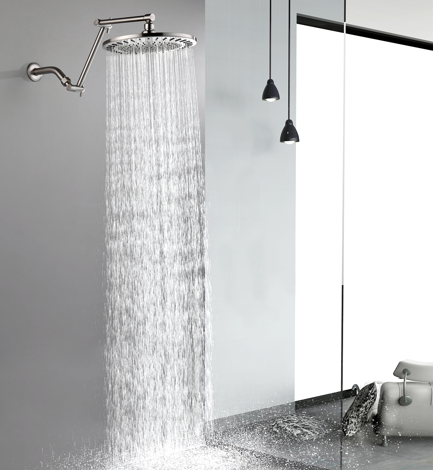 14 Inch Double Joint Shower Arm Extender for Rain and Handheld Shower Head, Height & Angle Adjustable