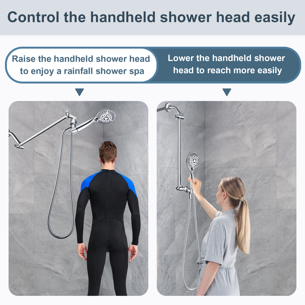 15 Inch Solid Brass Shower Head Extension Arm, Height & Angle Adjustable