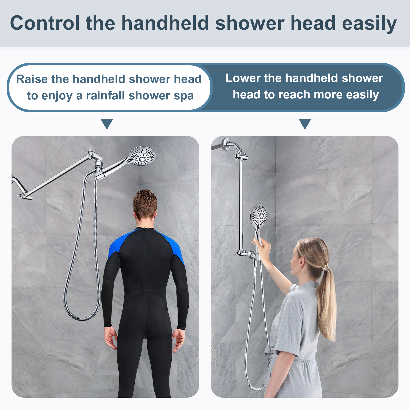 15 Inch Solid Brass Shower Head Extension Arm, Height & Angle Adjustable