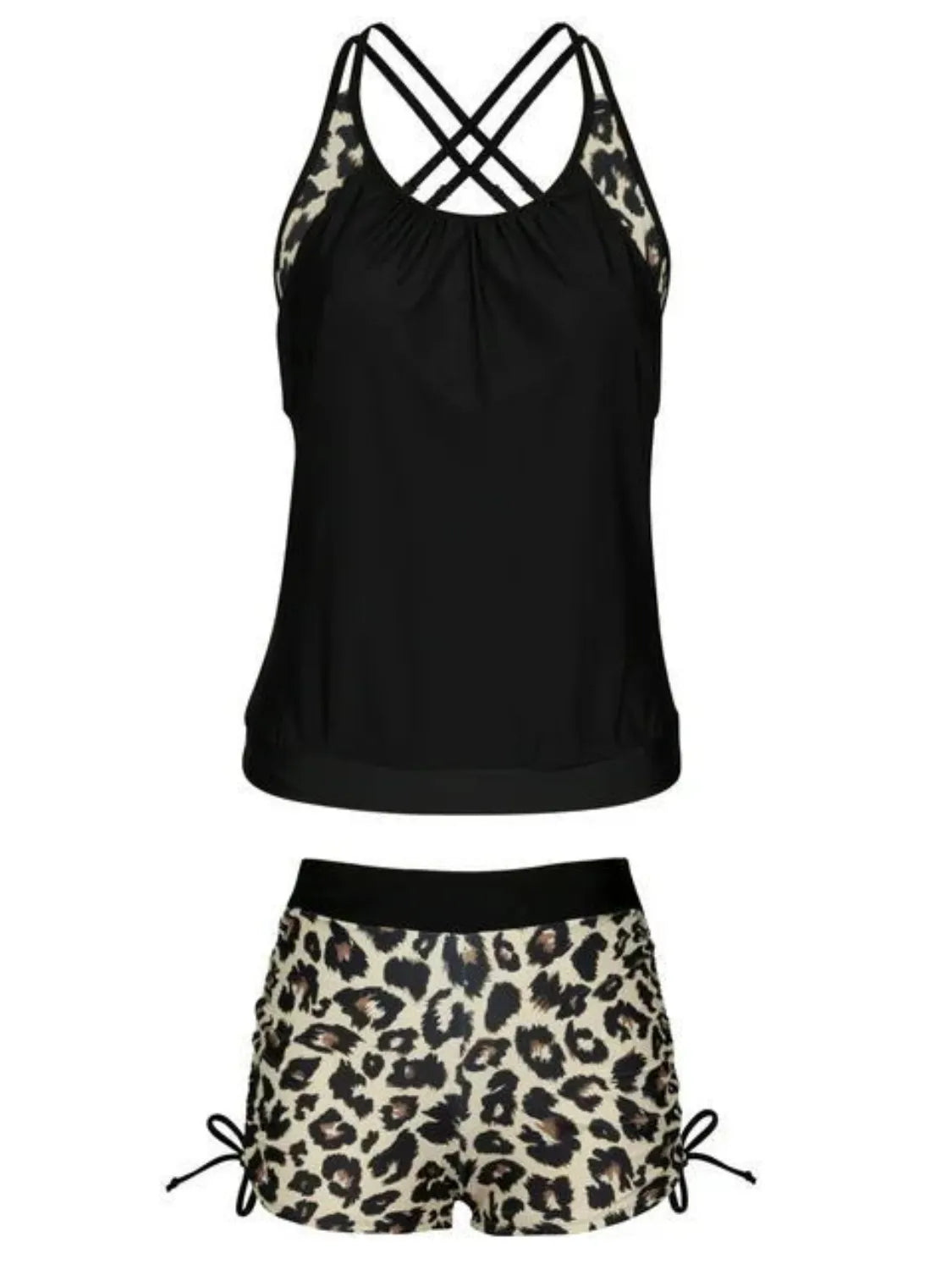 Crisscross Leopard Scoop Neck Two-Piece Swimwear Set