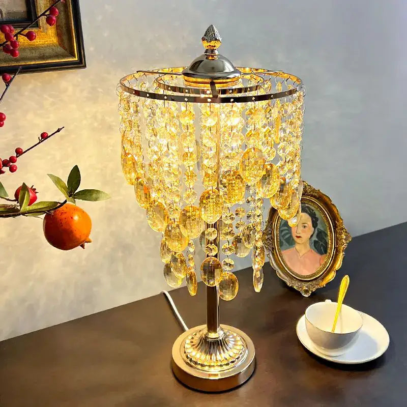 Amber & clear crystal glass table lamp for bedroom living room