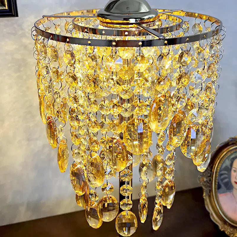 Amber & clear crystal glass table lamp for bedroom living room