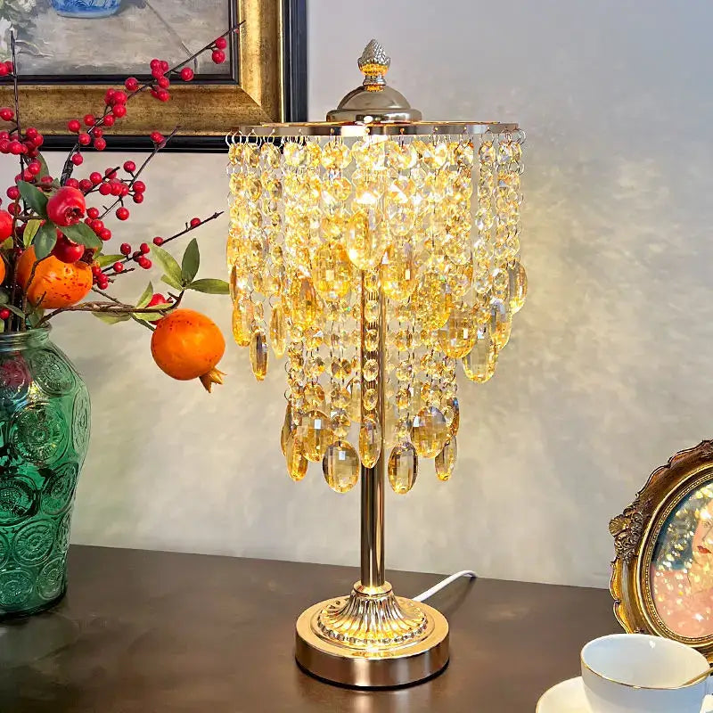 Amber & clear crystal glass table lamp for bedroom living room