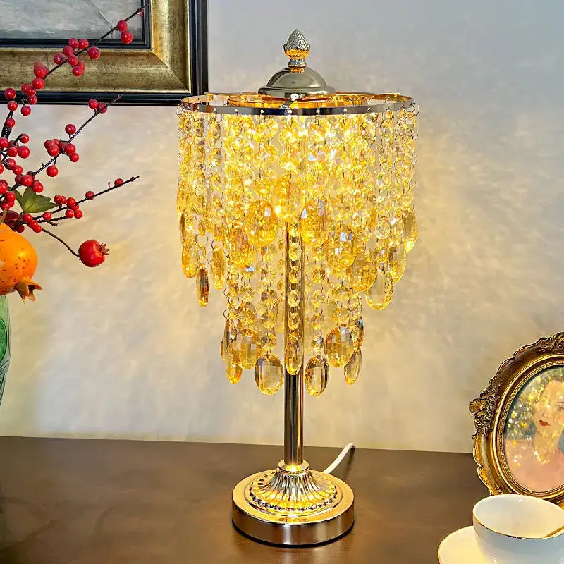 Amber & clear crystal glass table lamp for bedroom living room
