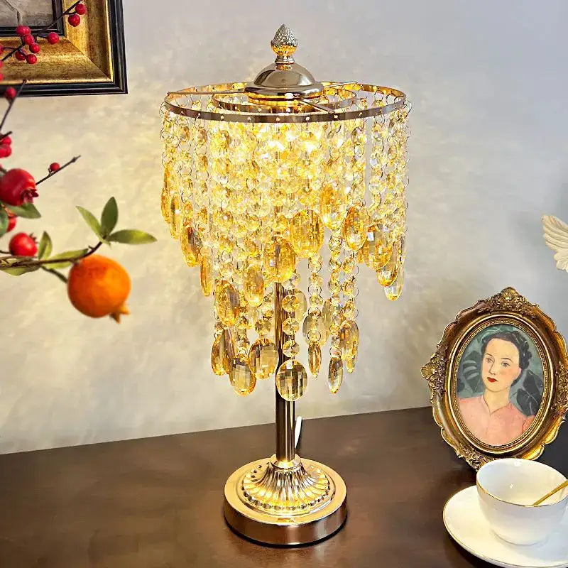 Amber & clear crystal glass table lamp for bedroom living room