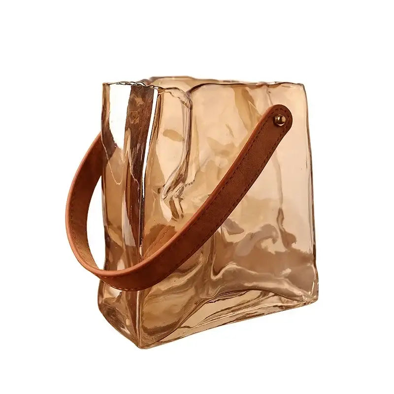 Amber crinkled bag shape glass vase living room decor