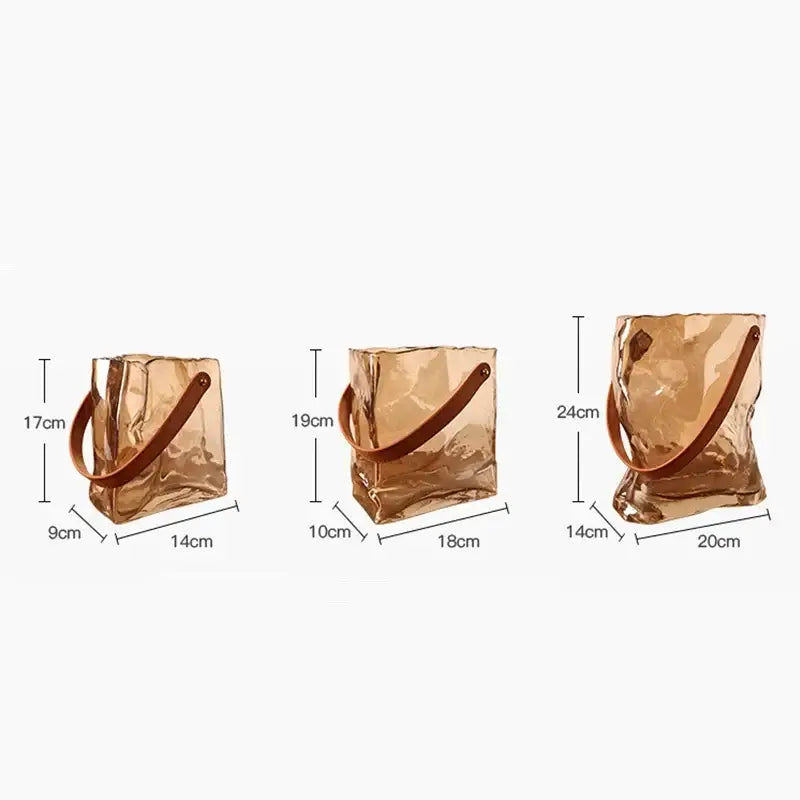 Amber crinkled bag shape glass vase living room decor