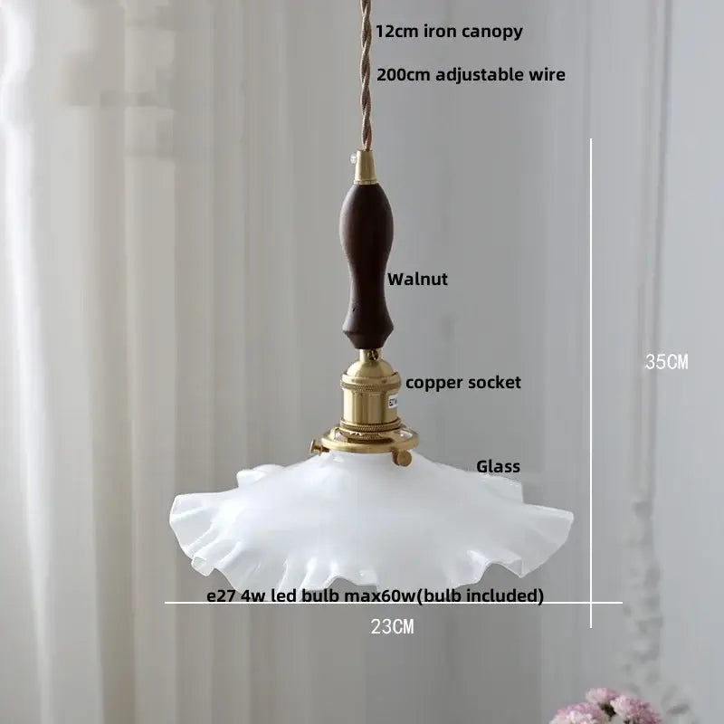 Amber flower glass pendant light for dining room brass finish