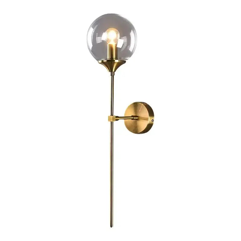 Amber glass ball sconce light brass finish bedroom wall lamp