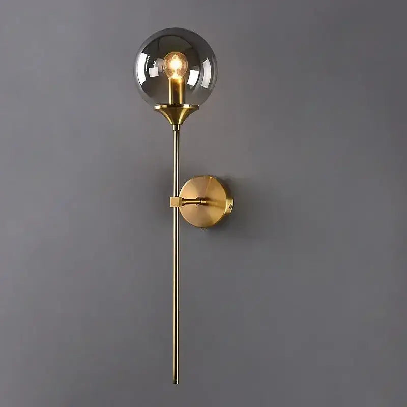 Amber glass ball sconce light brass finish bedroom wall lamp