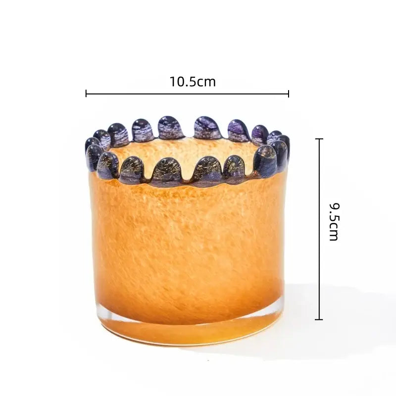 Amber glass cylinder vase with black beaded rim – living room decor