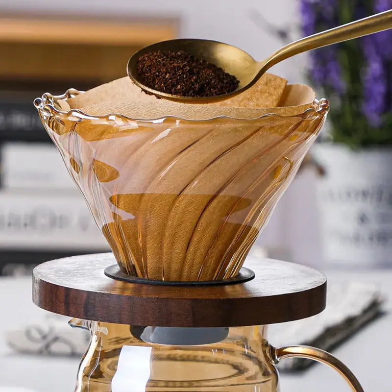 Amber glass fluted coffee filter pot kitchen pour over dripper