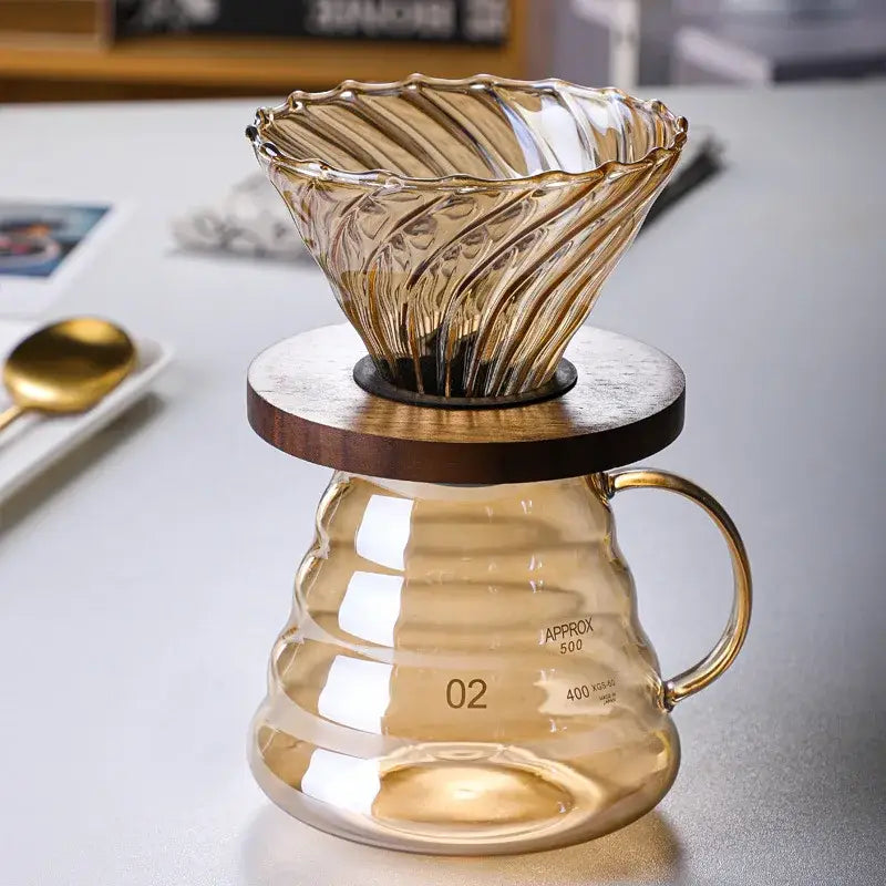 Amber glass fluted coffee filter pot kitchen pour over dripper