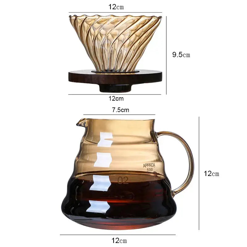 Amber glass fluted coffee filter pot kitchen pour over dripper