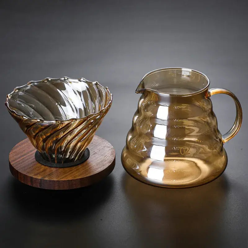 Amber glass fluted coffee filter pot kitchen pour over dripper