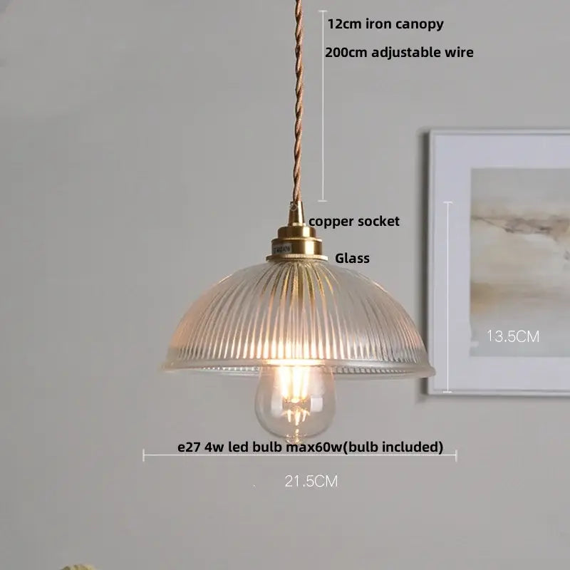 Amber glass led pendant lamp walnut & copper kitchen light