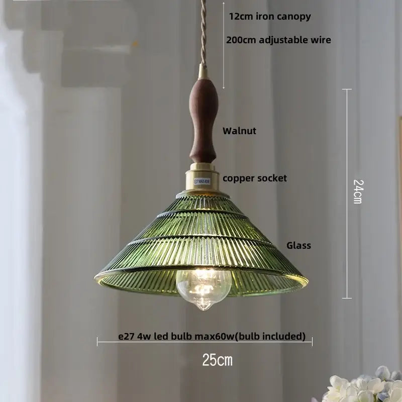 Amber glass led pendant lamp walnut & copper kitchen light