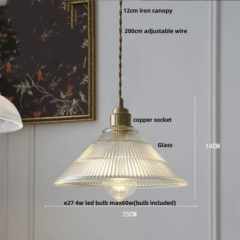 Amber glass led pendant lamp walnut & copper kitchen light