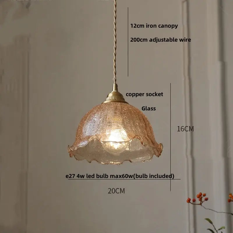 Amber glass led pendant lamp walnut & copper kitchen light
