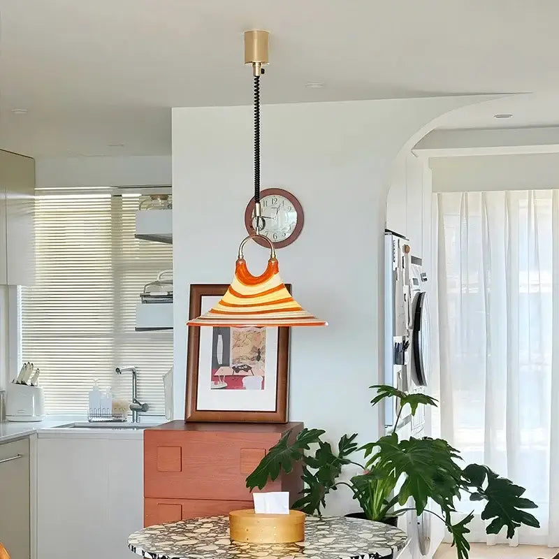 Amber glass liftable trumpet chandelier for dining room