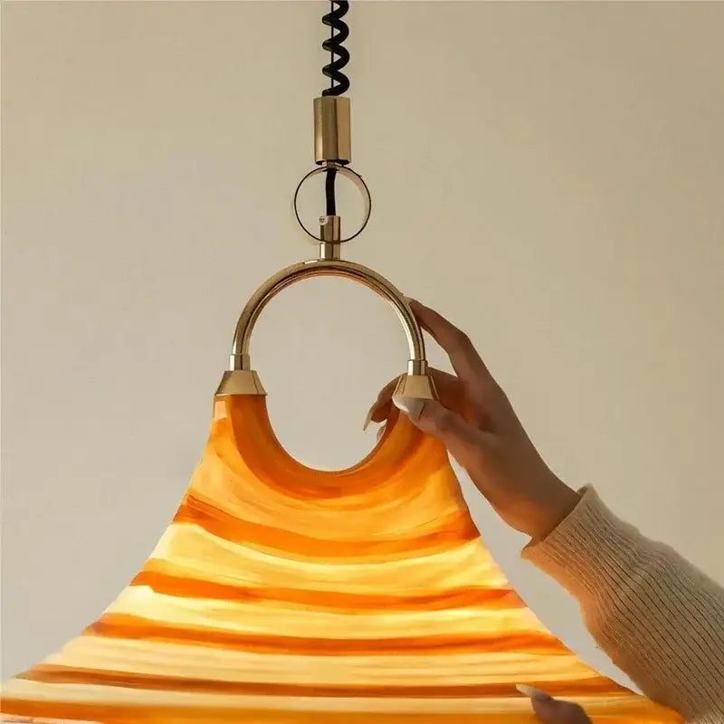 Amber glass liftable trumpet chandelier for dining room
