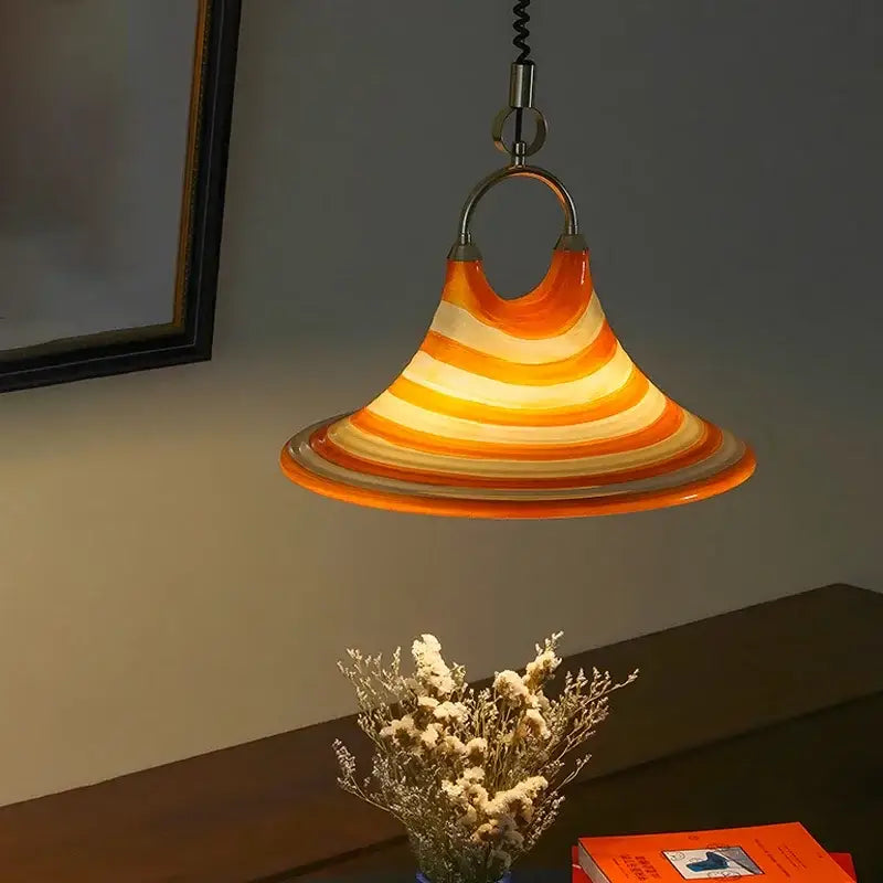 Amber glass liftable trumpet chandelier for dining room