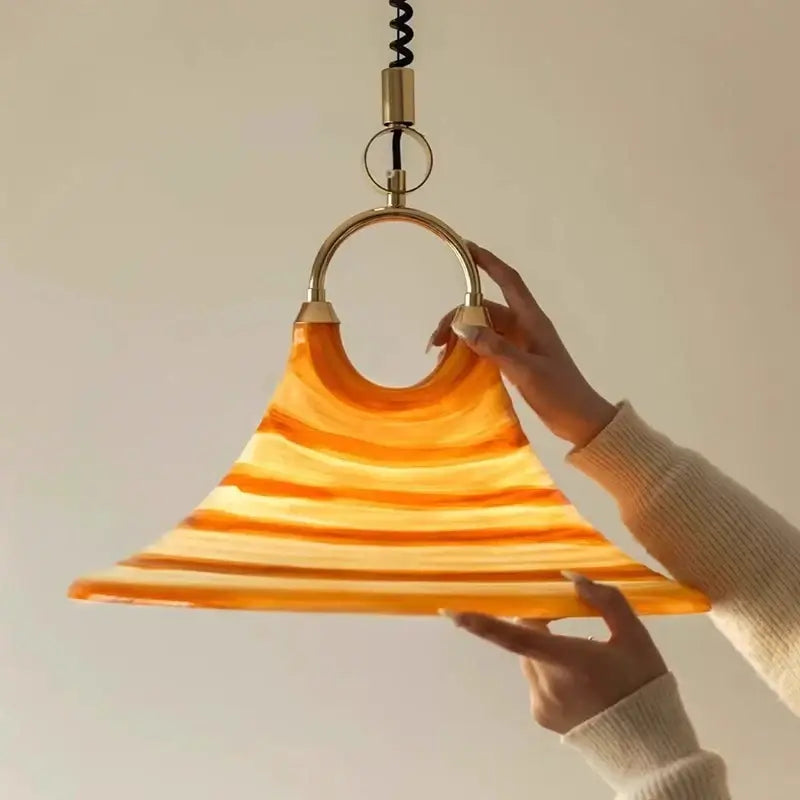 Amber glass liftable trumpet chandelier for dining room
