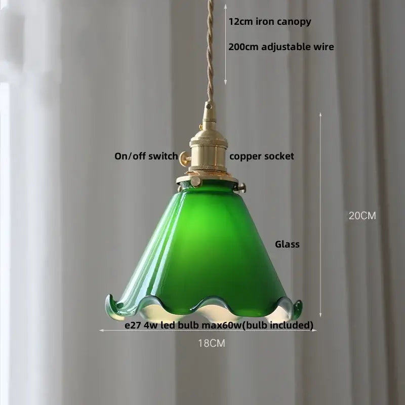 Amber glass pendant light with brass knob switch for dining room