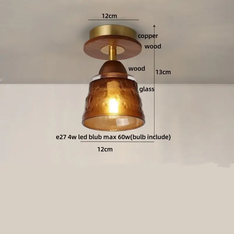 Amber glass wood copper led ceiling light dining room wavy lamp