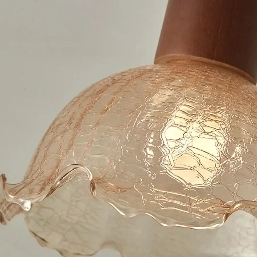 Amber ice crack glass wood ceiling light bedroom fixture