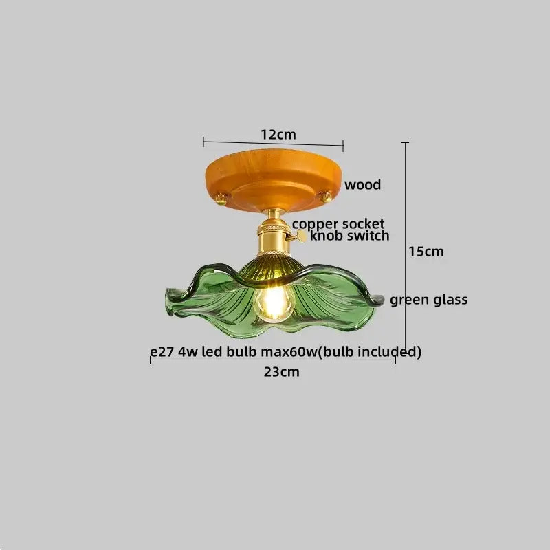 Amber leaf brass glass ceiling lamp bedroom light fixture