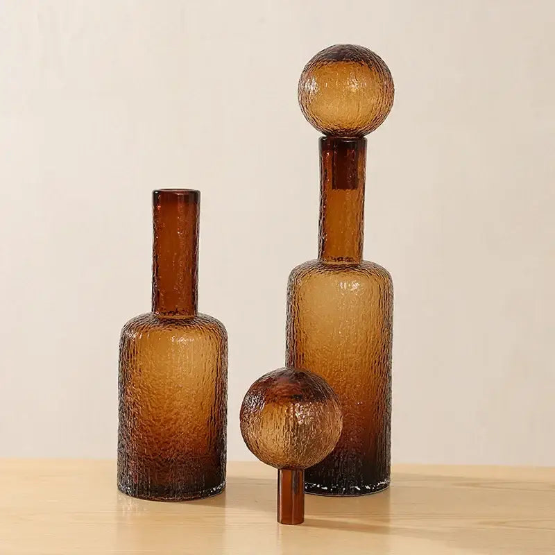 Amber textured decorbites clear glass vase set living room decanters
