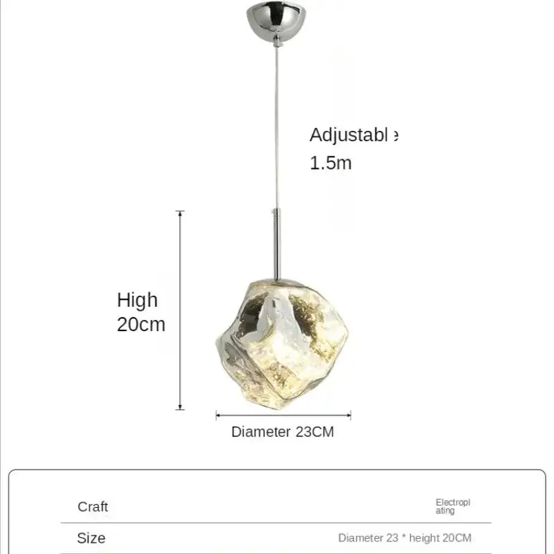 Amber textured ice glass pendant light for dining room