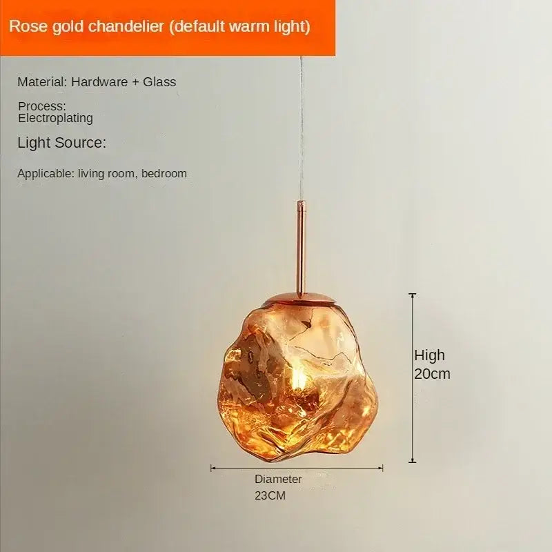 Amber textured ice glass pendant light for dining room