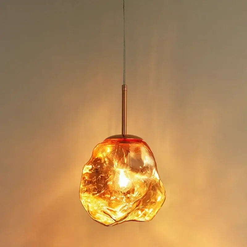 Amber textured ice glass pendant light for dining room