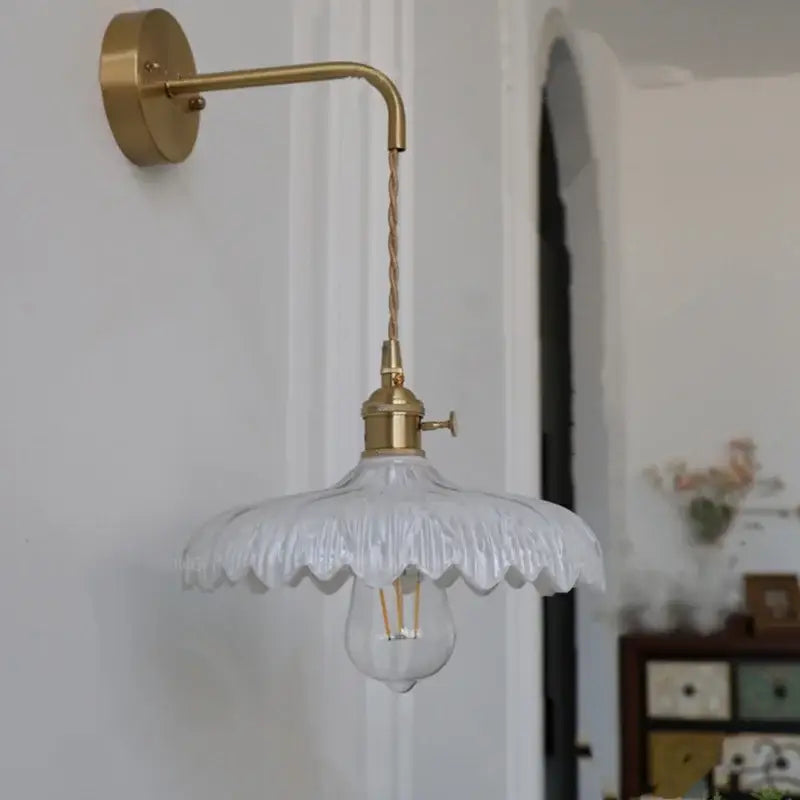 Amber vintage led wall light brass sconce with pull chain bedroom