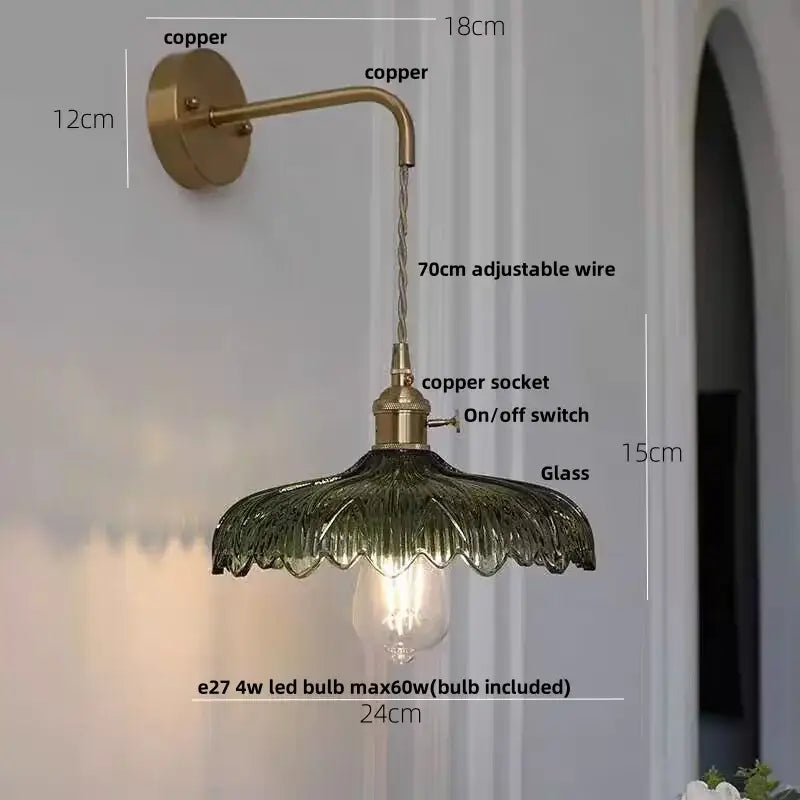 Amber vintage led wall light brass sconce with pull chain bedroom