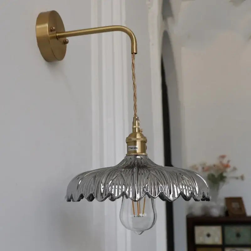 Amber vintage led wall light brass sconce with pull chain bedroom