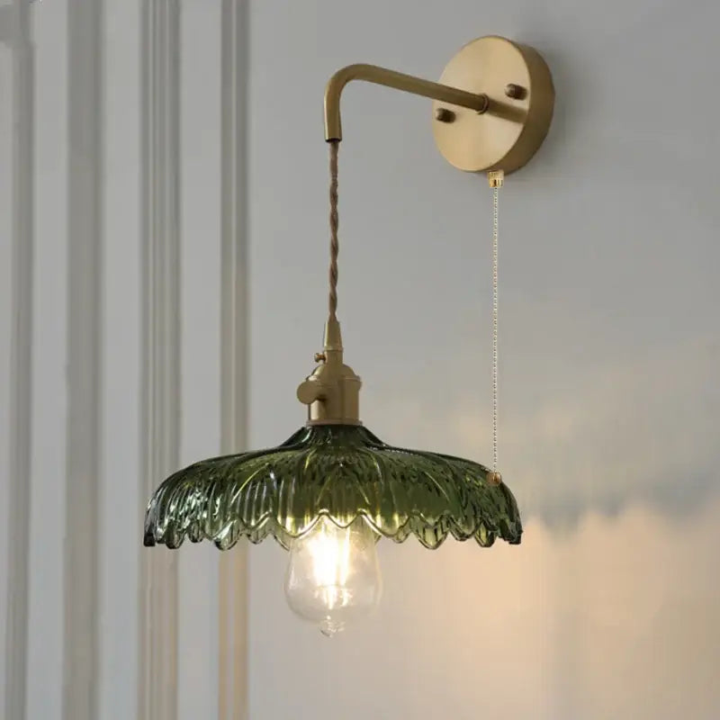 Amber vintage led wall light brass sconce with pull chain bedroom