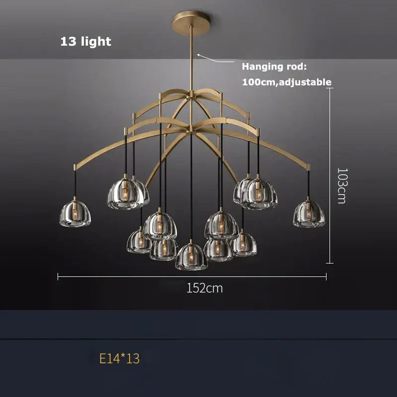 American copper crystal chandelier living room brass globe light