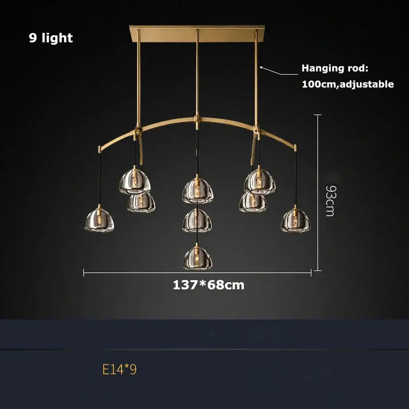 American copper crystal chandelier living room brass globe light