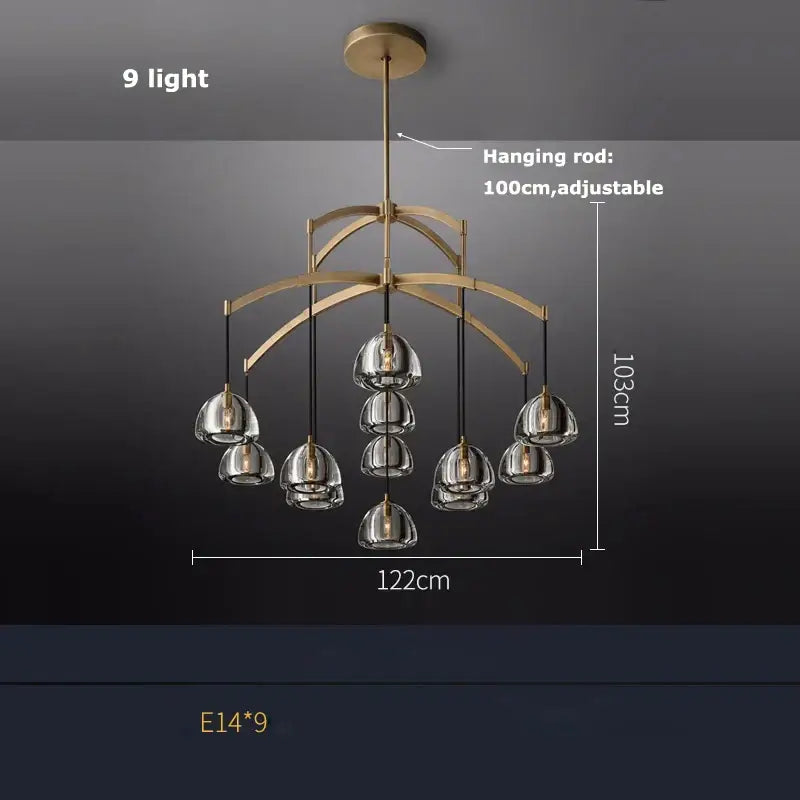 American copper crystal chandelier living room brass globe light
