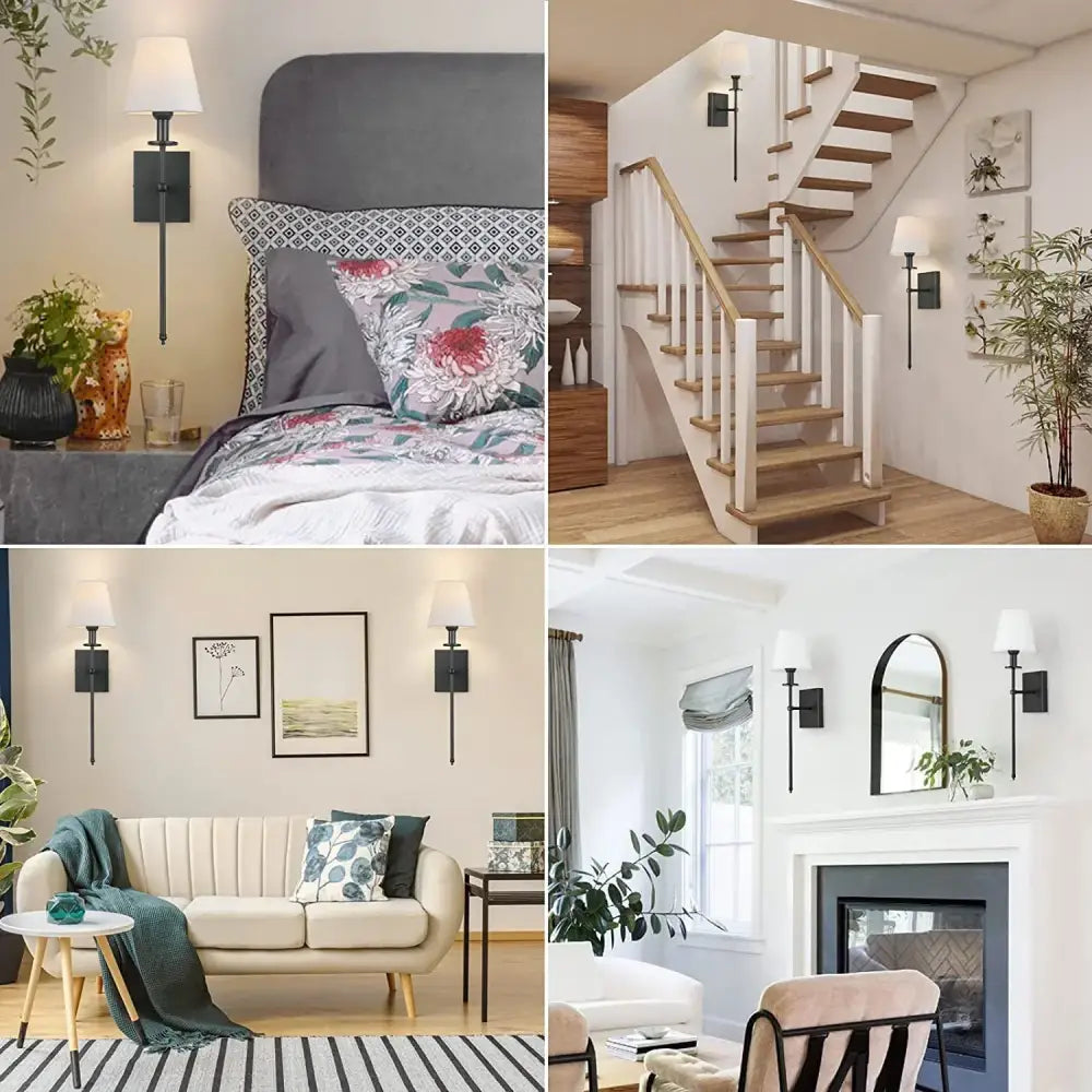 American fabric wall lamp black iron sconce for bedroom