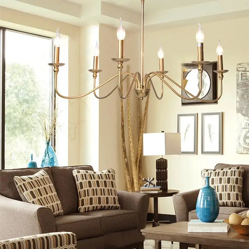 American iron chandelier light black candle style living room