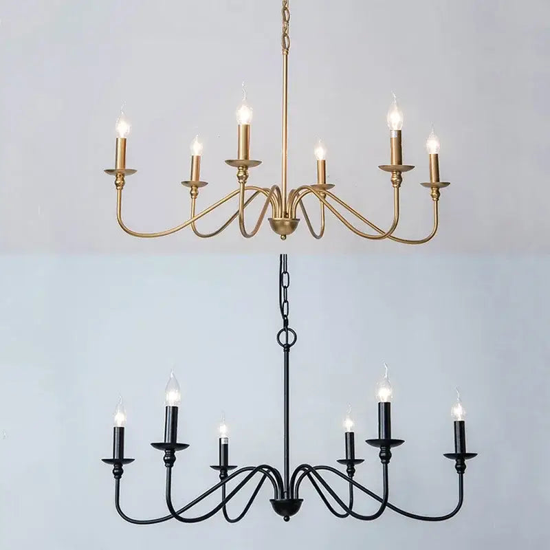 American iron chandelier light black candle style living room