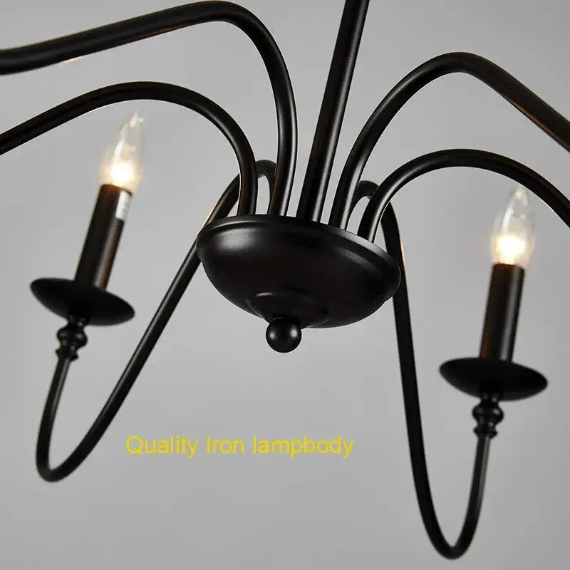 American iron chandelier light black candle style living room